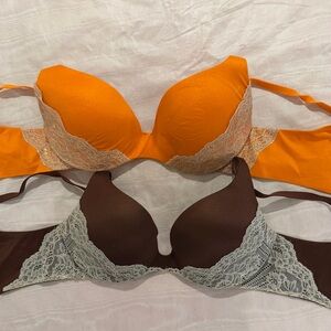 Victoria's Secret Orange and Brown Lace Trim Push-Up Bras